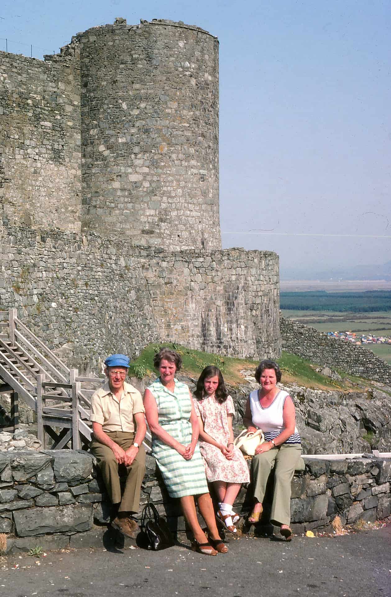 Keith’s family. His father Edward seated left, mother Una, and sister Lynn, and Una's sister Thelma seated far right. Taken at Harlech Castle, Wales, 1978