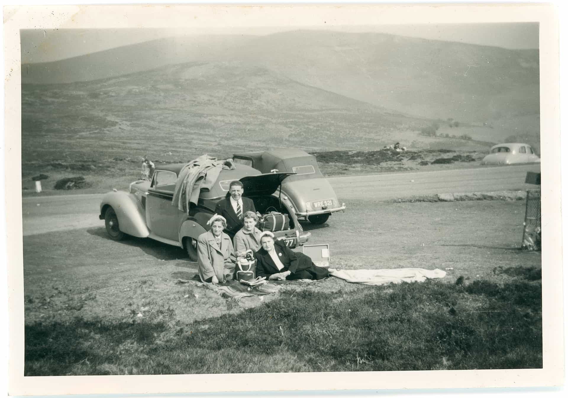 Family picnic in Wales. Car is an Alvis ‘Grey Lady’ TC21/100. Early 50s