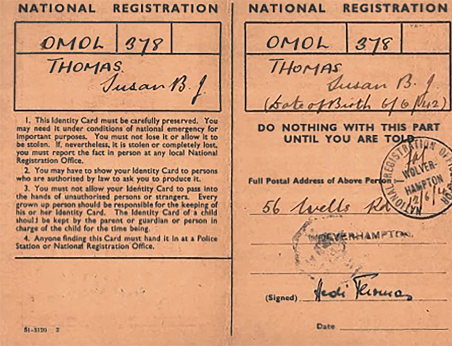 My National Registration card, dated 12/6/42